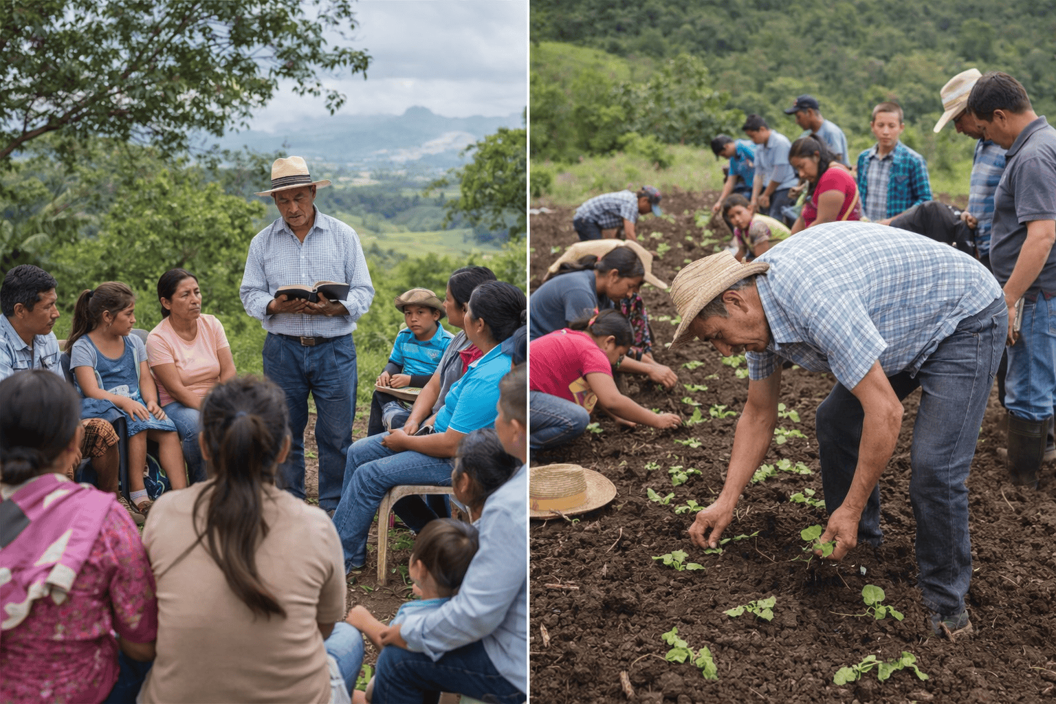 Grupo en Fundación Agrocom Medellín participando en actividades de siembra y capacitación.