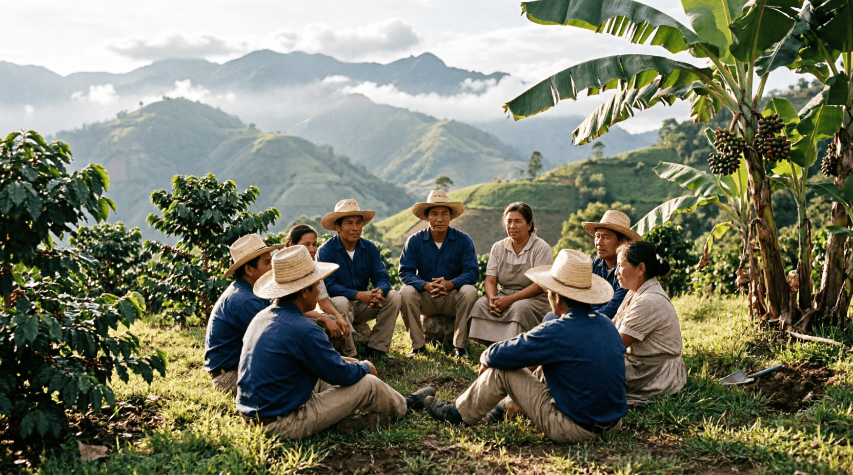 Reunión agrícola en Medellín con agricultores locales, promoviendo técnicas sostenibles y desarrollo.