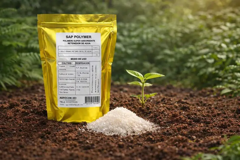 Hidroretenedores en suelo agrícola para retener agua y mejorar cultivos. Solución eficiente para agr.